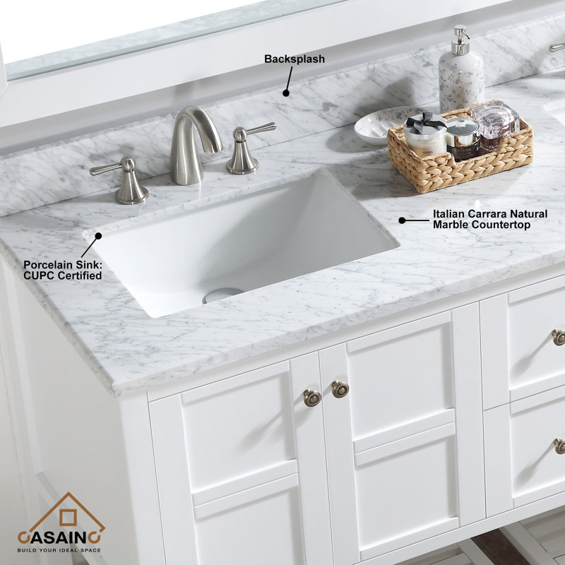 CASAINC 61'' Marble Double Vanity Top with Sink Faucet Holes Wayfair